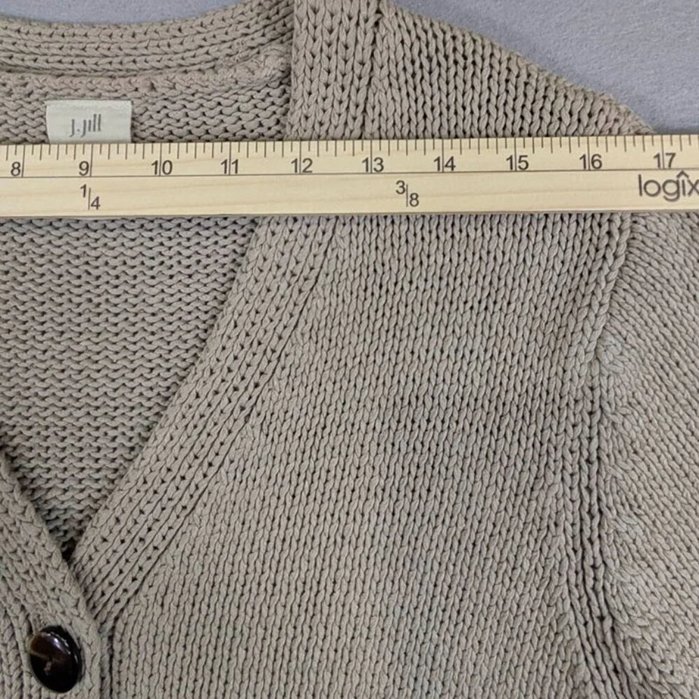 J Jill Cardigan Womens Medium Petite 100% Silk Tan Brown Beige Long Sleeve - Picture 5 of 10